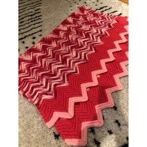 Pink Hues Chevron Zig Zag Afghan crochet blanket, 48” x 40”